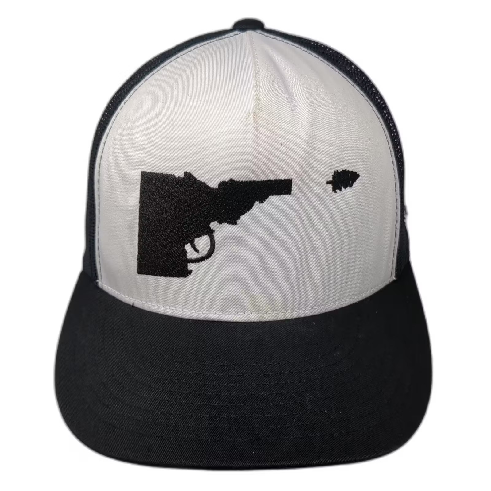 Yupoong Trucker Hat Black White Os Gun Graphic Embroidered Adjustable Snapback